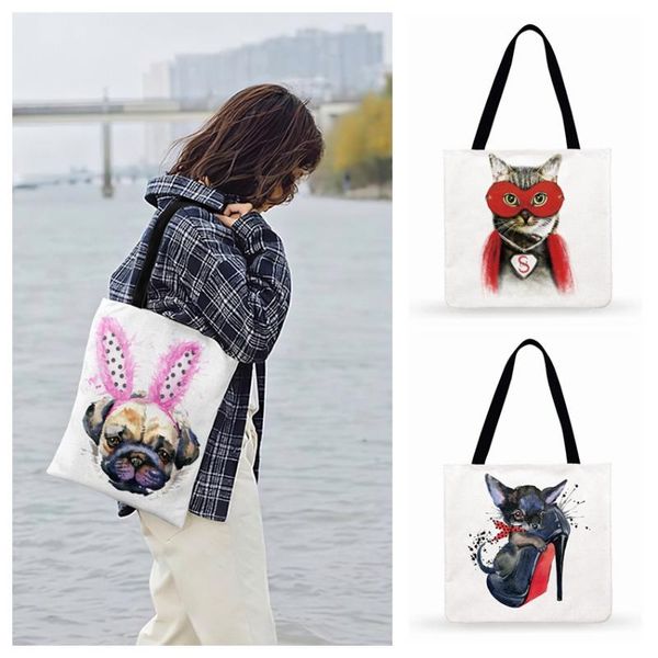 

hand painted cartoon animals painting print tote bag for women casual tote ladies shoulder bag shopping outdoor beach