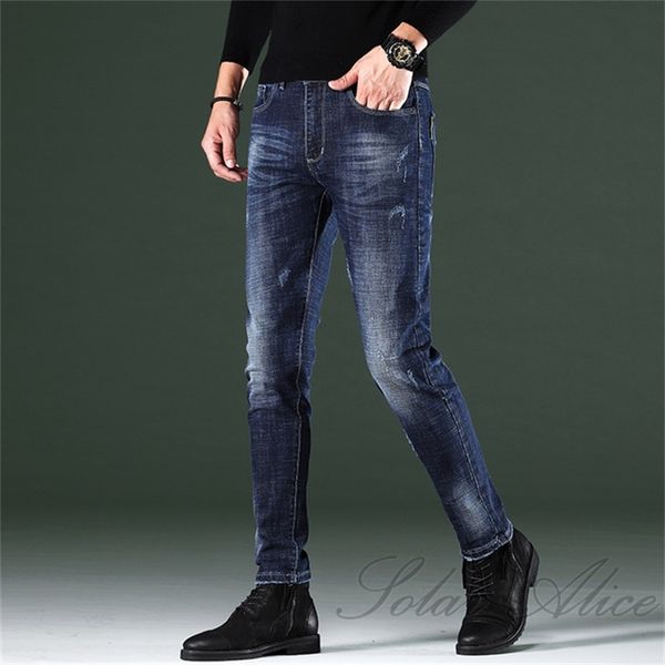 

men's jeans 2021 fall/winter small feet mid-rise stretch slim fit youth pencil casual pants, Blue
