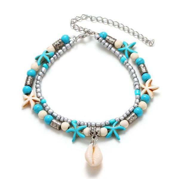 

kisswife vintage shell beads pendant anklets for women new multi layer anklet foot bracelet handmade bohemian jewelry, Red;blue