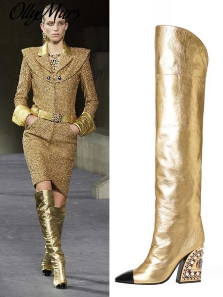 

gold ladies boots luxury design boots women retro women shoes leather bota feminina new arrival botas mujer royal ladies shoes, Black