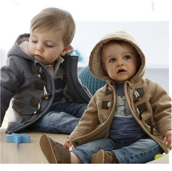 

2015 winter fashion horn button child thickening outerwear overcoat child outerwear boy jacket kid winter fleece hoodie retail, Blue;gray