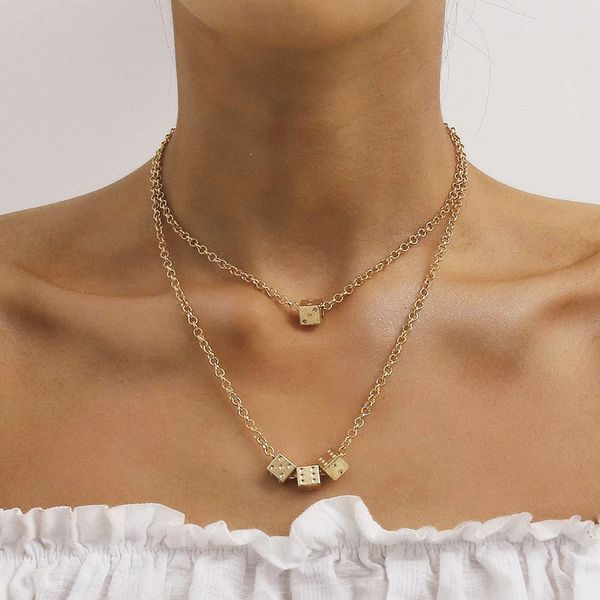 

simple vintage style square dice pendant necklace women fashion double layer geometric clavicle necklace jewelry gift xr2962, Silver