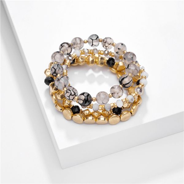 

charm bracelets b2319 zwpon 4 pcs layered mixed natural stone ball glass beads for women stack gold color block disc elastic, Golden;silver