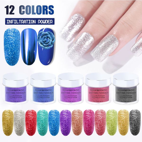 

nail glitter 12 colored acrylic powder 3 in 1nail mirror dipping, Silver;gold