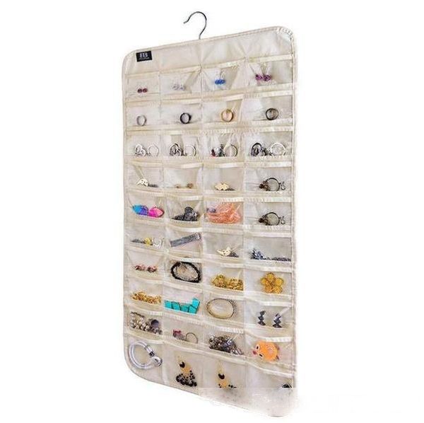 

80 pockets jewelry hanging organizer earrings necklace jewelry display holder dual sided jewellery storage bag display pouch