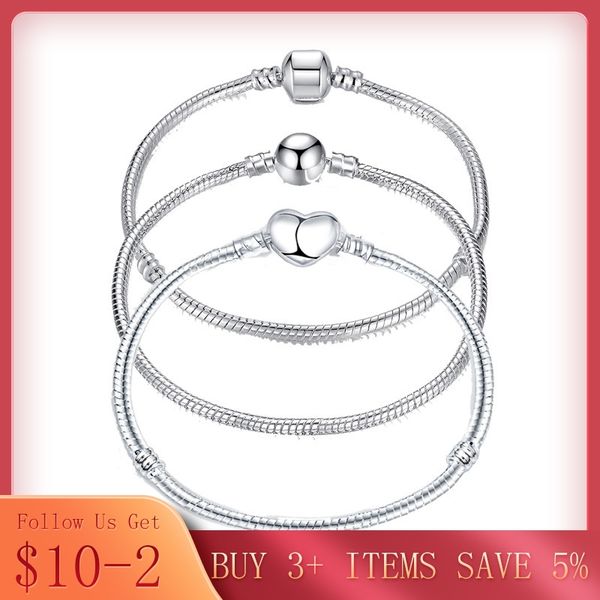

beaded, strands 17-21cm silver color love snake chain bracelet fit original design beads charm diy bead bangles jewelry making fashion gift, Black