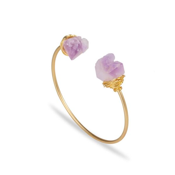

wholesale 10 pcs trendy gold plated irregular shape amethyst stone open bangle white pearl fashion jewelry, Golden;silver