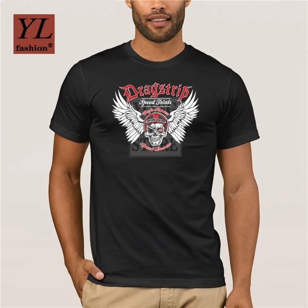 

new brand t shirt men short sleeve funny mens black speed demon cafe racer skull wings biker slim fit tee shirts