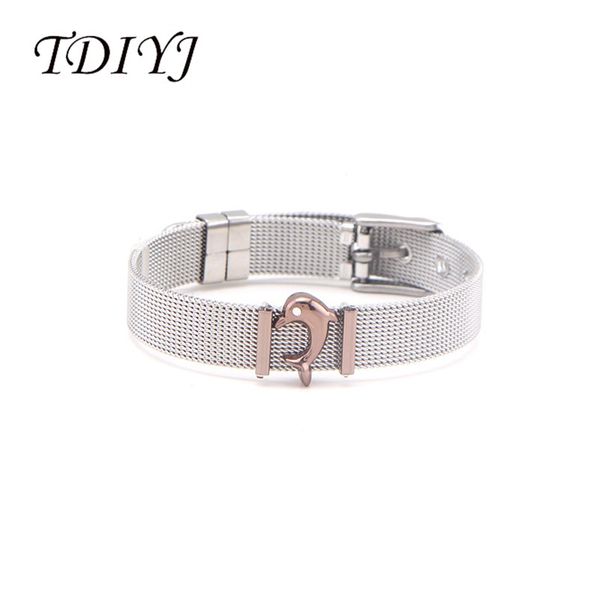 

charm bracelets tdiyj stylish dolphin slide charms with 10mm mesh keeper set as a gift, Golden;silver