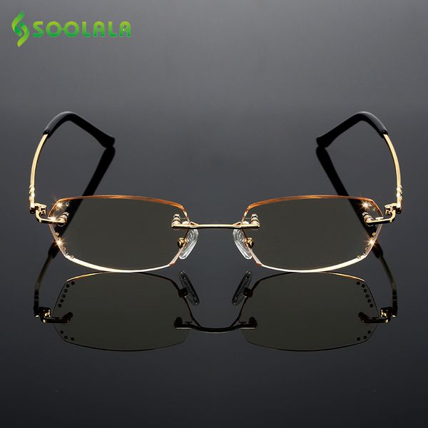 

sunglasses soolala fashion diamond cutting rimless women reading glasses with rhinestones semi-rimless presbyopic gift boxes, White;black