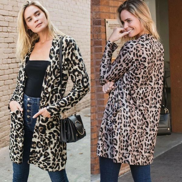 

wholesale 2020 new spring leopard print cardigan coat women's long sleeve loose casual ladies jacket, Black;brown