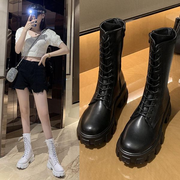 

shoes black boots summer booties luxury designer round toe boots-women low heels booties rock ladies fashion lolita mid