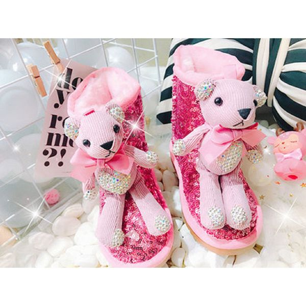 

роскошные кристалл медведь марка семья matching пинетки мать дочь младенца toddle девочка мама блестки снега сапоги celebriety обувь, Black