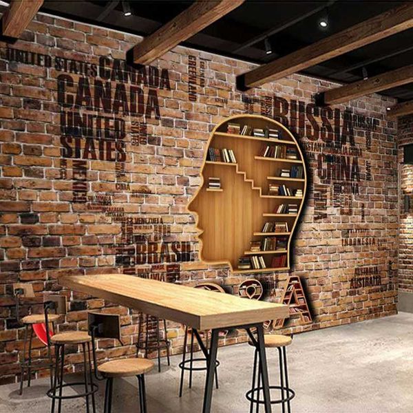 

custom 3d wallpaper retro nostalgic creative bookshelf large mural bookstore restaurant cafe wall decor red brick wall painting