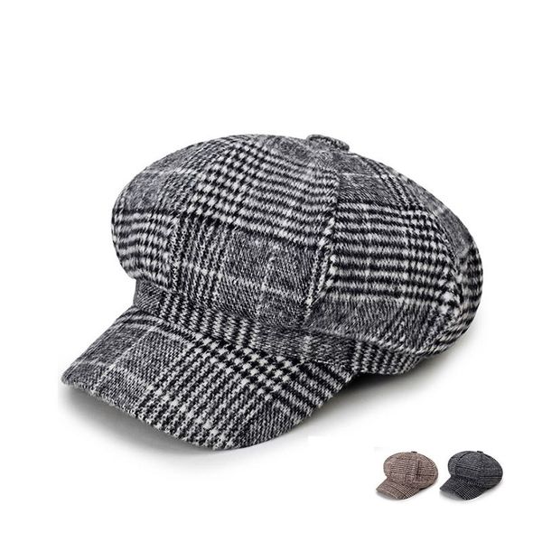 

2020 new houndstooth woolen beret for women ladies vintage french hats autumn winter cashmere hat evening hat gifts wholesale, Blue;gray