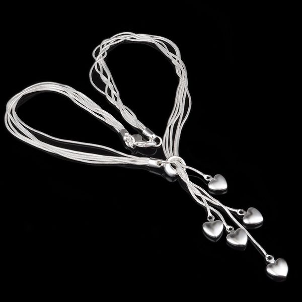 

charm snake chain heart pendant necklace for women silver plated sweater chain jewelry accessory drop shipping
