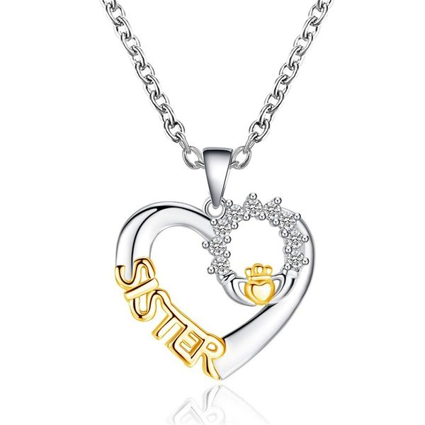 

pendant necklaces luokey charm creative heart zircon necklace clavicle chain sister friendship women minimalist jewelry wholesale, Silver