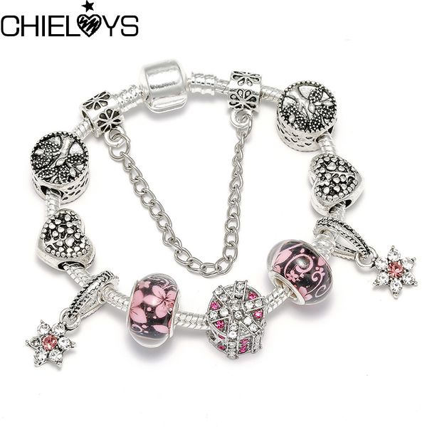 

charm bracelets chieloys romantic red heart dangle brand bracelet for women crystal beads handmade bangle fashion jewelry, Golden;silver