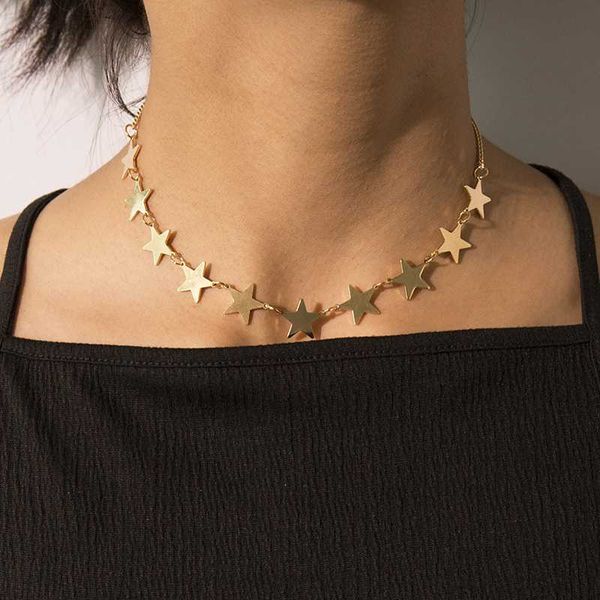 

chokers simple temperament cute alloy star choker necklace for women vintage geometric clavicle pendants jewelry kolye, Golden;silver