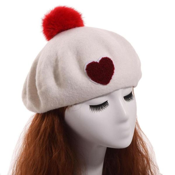 

berets girls winter warm beanie heart pattern wool beret ball christmas dress up, Blue;gray