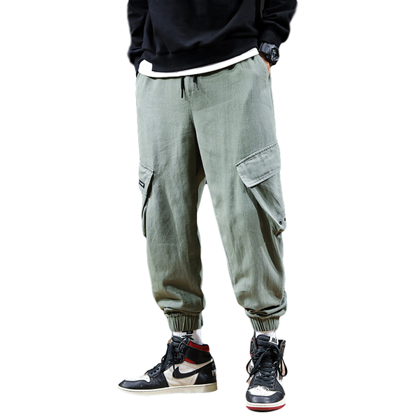 

green cargo pants men joggers pants streetwear men 2020 autumn new fashion mens elastic waist pant 100%cotton, Black