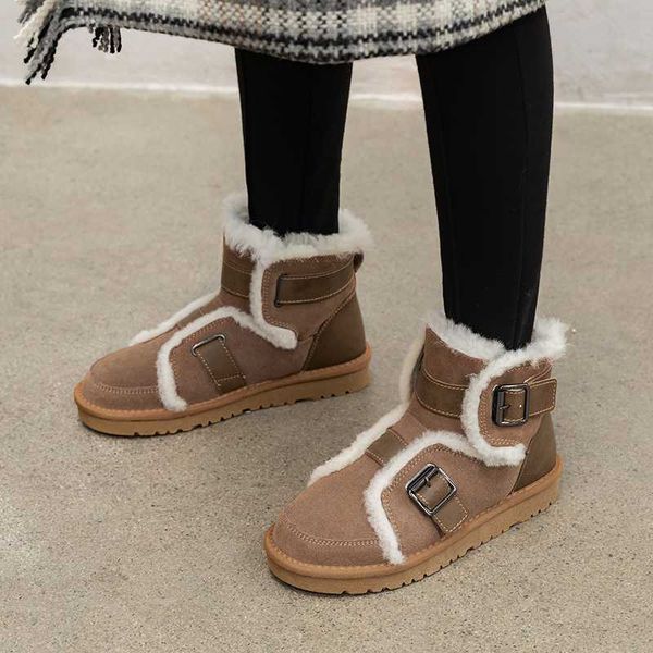 

2020 winter shoes women snow boots cow suede wool warm boots women buckle strap ankle for, Black