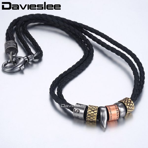 

davieslee metal tooth pendant manmade leather necklaces for men mens pendant necklace wholesale surfer jewelry 10mm 20inch lp99, Silver