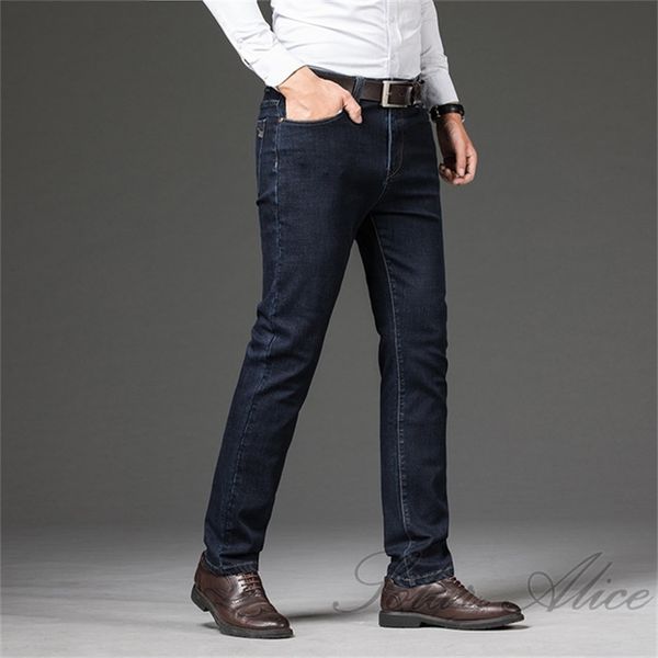 

men's jeans 2021 fall/winter straight loose mid-rise slim fit large size business casual pants, Blue