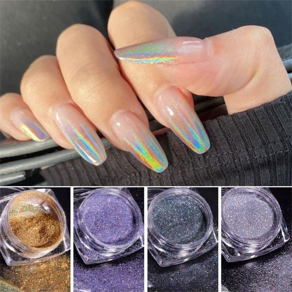 

holographic powder on nails laser silver glitter chrome nail powder dip shimmer gel polish flakes for manicure pigment glitter, Silver;gold