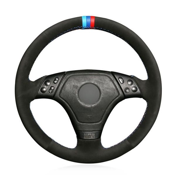 

hand sew light blue blue red marker black suede car steering wheel cover for e36 e46 e39