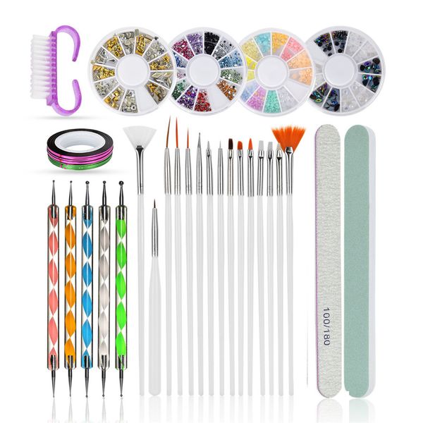 

37 шт nail art brush glitter ленты гвозди декор rhinestone пилочка буфера