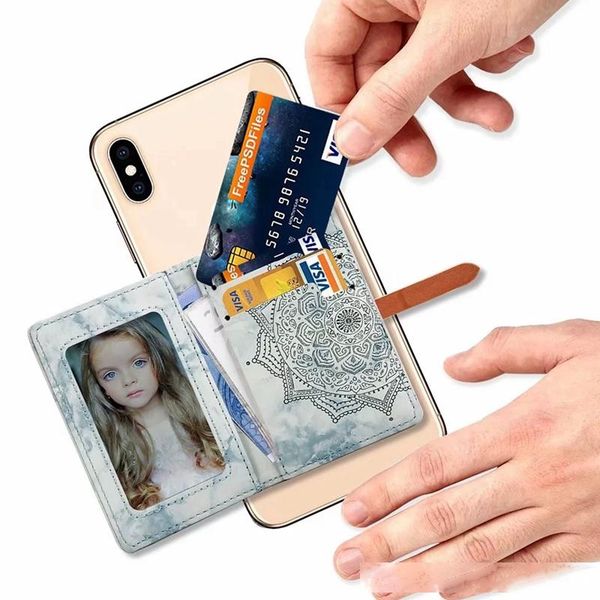 

universal multifunction pu leather mandala marble pattern wallet back sticker cover with card slots holder sticker for cell phone case