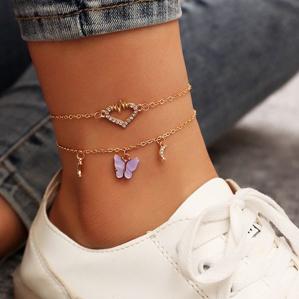 

fz0143 europe and america cross border ornament wholesale versatile diamond set love foot ornaments electrocardiogram acrylic bu, Red;blue