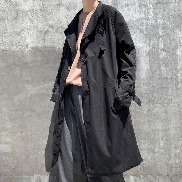 

autumn trench men's fashion solid color casual long coat men streetwear wild loose korean windbreaker jacket mens -2xl, Tan;black