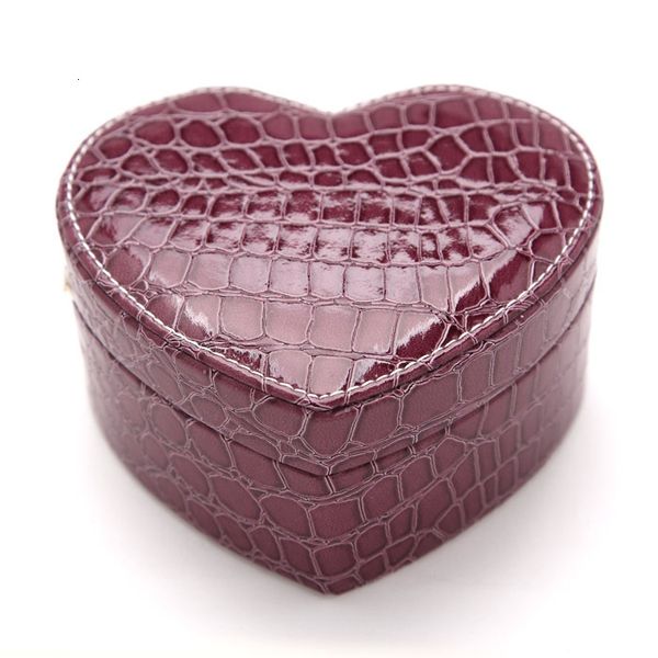 

crocodile pattern leather case wedding pu heart-shaped creative jewelry storage box earrings necklace display with mirror h196f 4j5y, Black;white