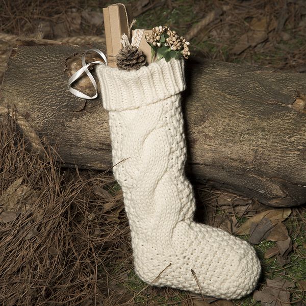 

retro solid knitted christmas stocking gifts bag xmas tree hanging decorations, Black;white