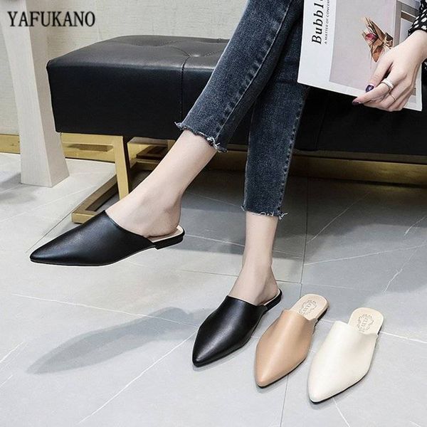 

2020 women slipper fashion mules for women pu leather pointed toe slip on flip flops summer sandals women's shoes, Black