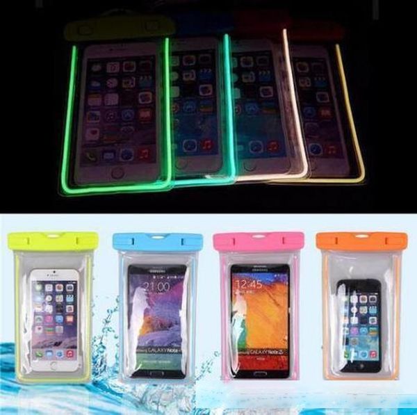 

camouflage waterproof case luminous glow in dark lighting universal water proof bag armband pouch cover for all iphone 7 8 cell phone bag