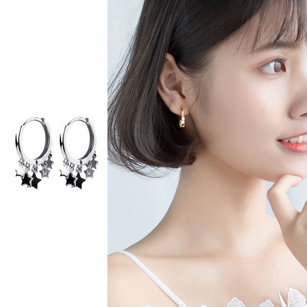 

mocanie new 925 sterling silver tassel sweet cute stars hoop earring for women japanese style earring fine jewelry accessories, Golden;silver