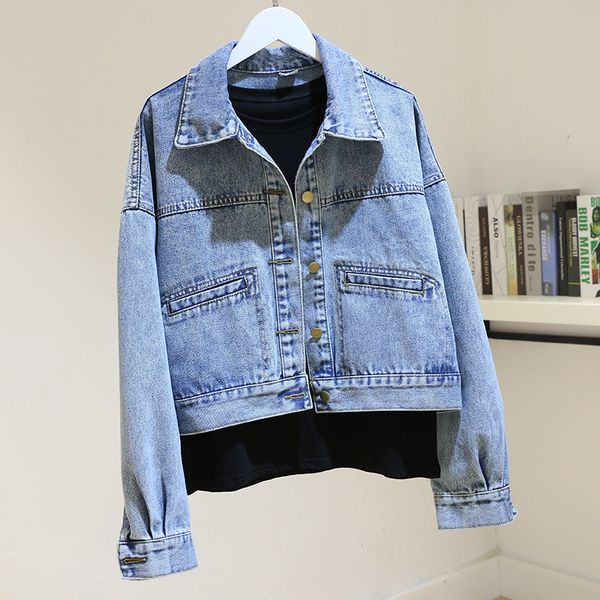 

women's jackets 2021 spring autumn vintage blue denim women loose big pocket long sleeve jeans jacket coat female student short outerwe, Black;brown