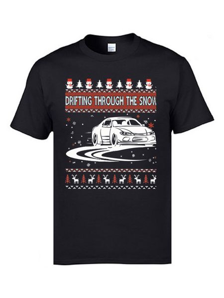 

drifting cars snow ugly christmas sweater t shirt men comfortable 100% cotton fabric & tees 2019 personalized t-shirts