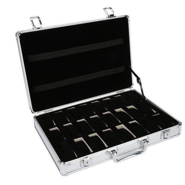 

24 grid aluminum suitcase case display storage box watch storage box case watch bracket clock clock, Black;blue