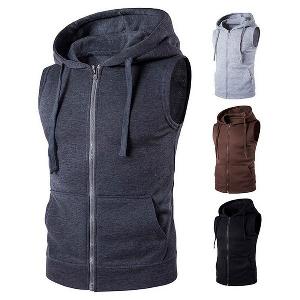 

brand new solid vest men fashion sleeveless hoodies cardigans jacket autumn causal zipper pockets vest waistcoat clothes, Black;white