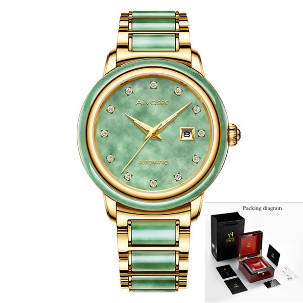 

new women watch hetian jade diamond business men watches automatic mechanical hollow carnival ms watches, Slivery;brown