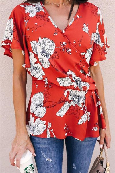 

clothing floral print womens designer short sleeve tshirts fashion loose irregular panelled womens tees casual females, White