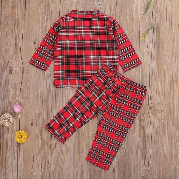 2020 Nova roupa do bebê Define Retro Plaid Red Turn-Down Collar bolso Blusa Top Calças + 2Pcs / Set Boutique Crianças Meninos Roupas