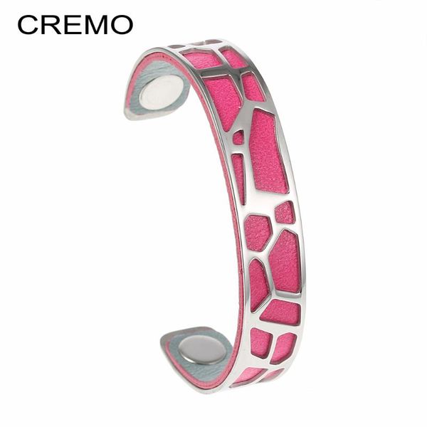 

cremo giraffe bangles for women stainless steel bracelets bijoux manchette femme leather bracelet argent pulseiras, Black