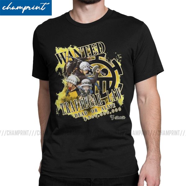 

novelty wanted law t-shirt men crew neck cotton t shirt trafalgar law one piece anime short sleeve tees plus size clothing
