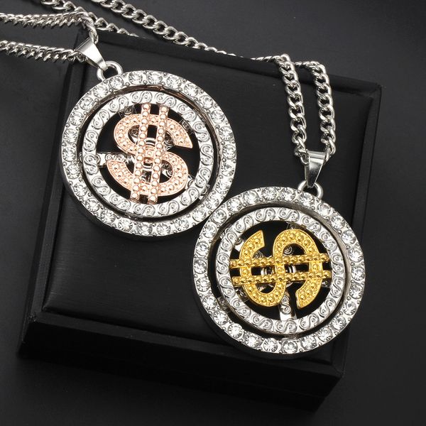 

Wholesale-HOT!!!! Men Women Dollar rotation Pendant Necklace Free shipping