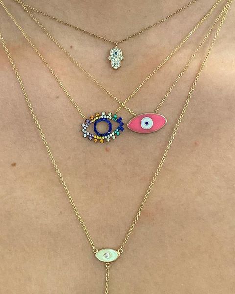 

chains gold rainbow cz evil eye pendant necklace 41+5cm bohemia boho fashion lucky cute necklaces, Silver